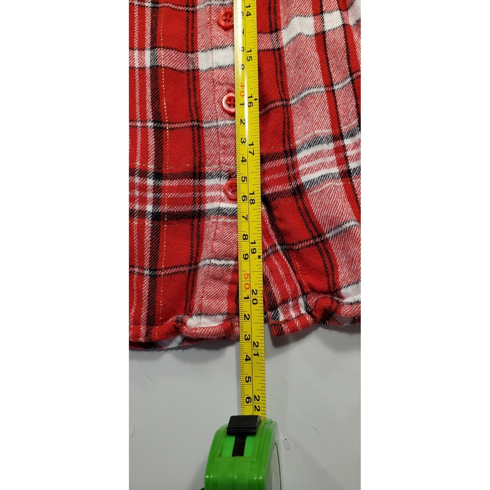 Justice Red Plaid Sparkle Flannel Shirt Kids Size 14 Embellished Pocket - Picture 4 of 8